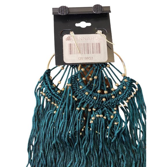 g by Gennaro Fashion Hoop Teal Blue Tassel Earrings - Picture 5 of 5